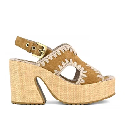 Mou Raffia Platform With Back Stra In Brown