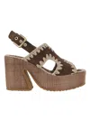 Mou Raffia-effect Platform Sandal With Adjustable Back Strap In Brown