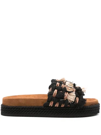 Mou Braided Brown Sandals With Textured Upper In Black