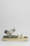 Mou Rope Bio Sandal Flats In Green Suede And Leather In Green