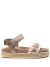 Mou Rope Logo-lettering Leather Sandals In Gold