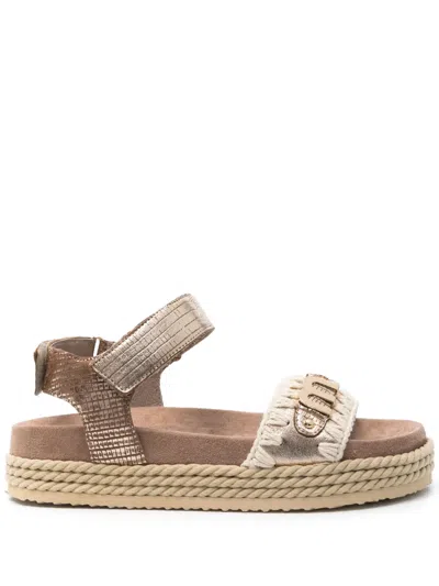 Mou Rope Logo-lettering Leather Sandals In Gold