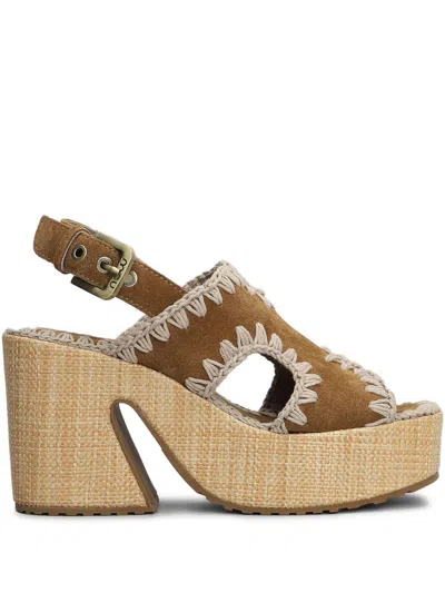 Mou Sandali A Sabot Con Ricami E Plateau Marrone  In Brown