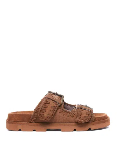 Mou Slip-on Sandals With Decorative Buckles In Brown