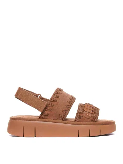 Mou Bounce Suede Flatform Sandals In Brown