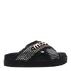 Mou Crisscross Flats In Black Raffia In Black