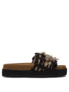 Mou Black Leather And Fabric Sandals