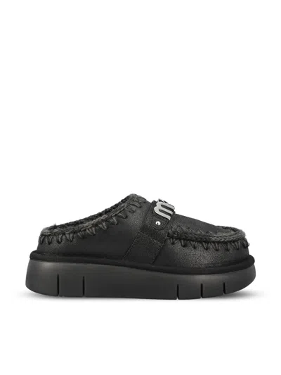 Mou Bounce Logo-plaque Braided-trim Sandals In Black