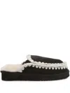 Mou Eskimo Stitching Slipper-mule In Black Suede In Black