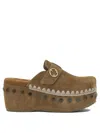 Mou Platform Mule Sandals Round Toe Studs Suede In Brown
