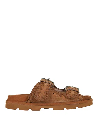Mou Slip-on Sandals With Decorative Buckles In Brown