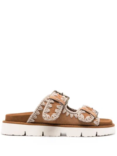 Mou Sandals Leather Brown In Nude