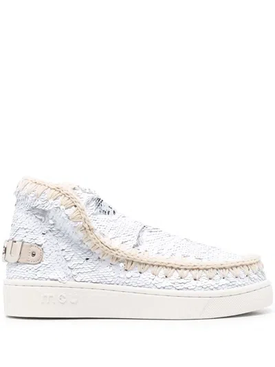 Mou Sequin-embellished Ankle Boots In White