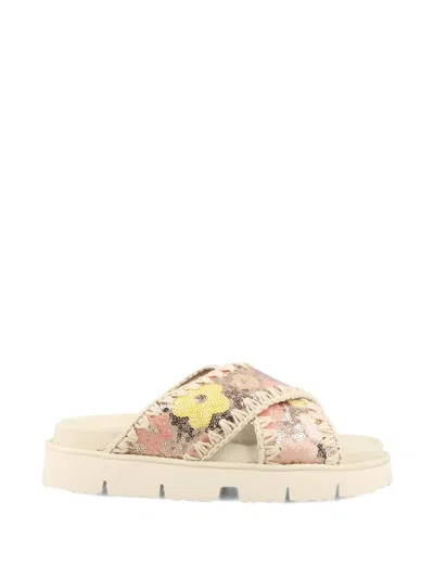 Mou Sequin-embellished Flat Sandals In Brown