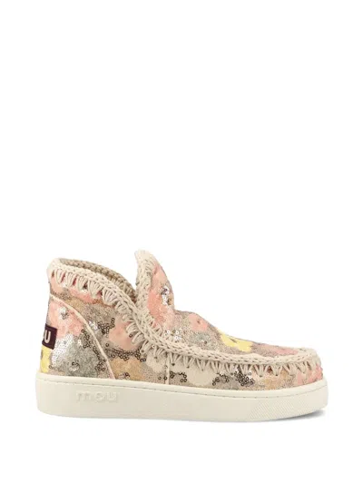 Mou Sequin-embellished Floral Boots In Brown