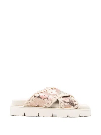 Mou Sequin-embellished Sandals In Neutral