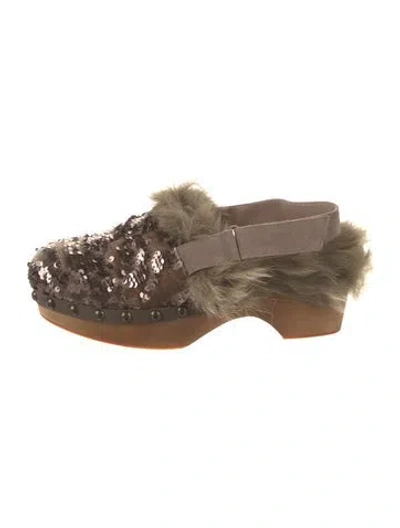 Pre-owned Mou Sequins Patterned Mules In Brown