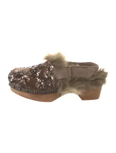 Pre-owned Mou Sequins Patterned Mules In Brown