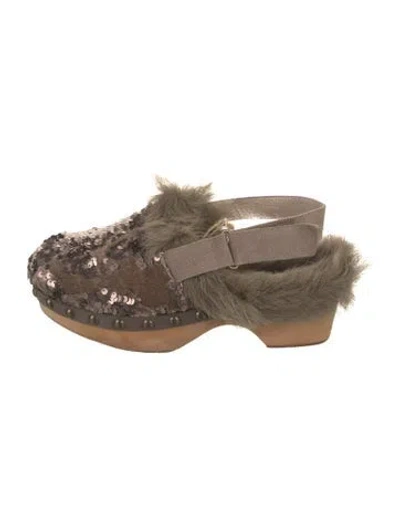 Pre-owned Mou Sequins Patterned Mules In Brown