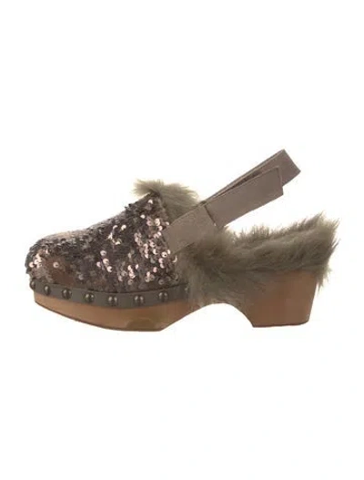 Pre-owned Mou Sequins Patterned Slingback Flats In Brown