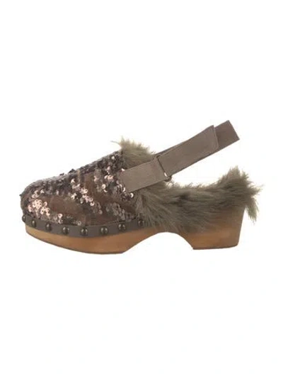 Pre-owned Mou Sequins Patterned Slingback Flats In Brown