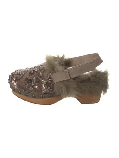 Pre-owned Mou Sequins Patterned Slingback Flats In Brown