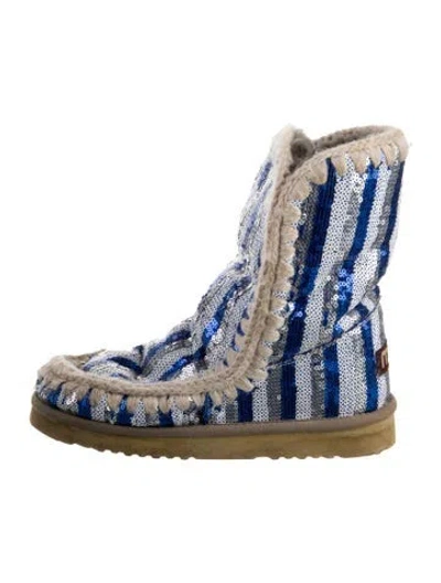 Pre-owned Mou Sequins Striped Boots In Blue