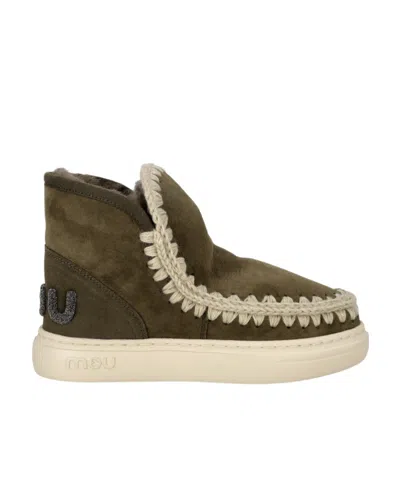 Mou Sewing Detail Design Round Head Short Boots In Nude
