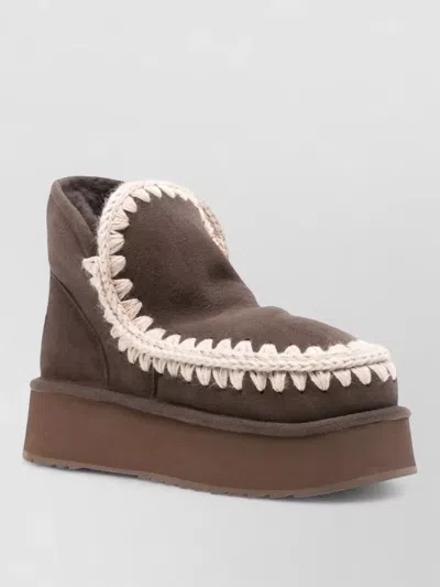Mou Shearling Ankle-length Platform Boots In Brown