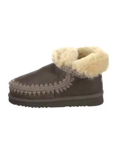 Pre-owned Mou Shearling Crochet Trim Boots In Black