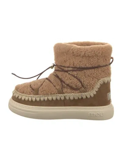 Pre-owned Mou Shearling Crochet Trim Boots In Brown