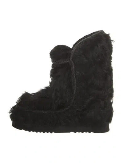Pre-owned Mou Shearling Crochet Trim Lace-up Boots In Black