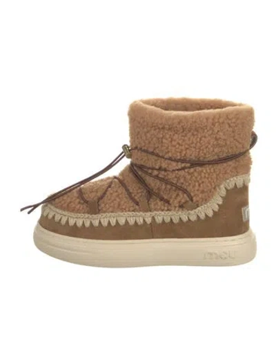 Pre-owned Mou Shearling Crochet Trim Snow Boots In Brown