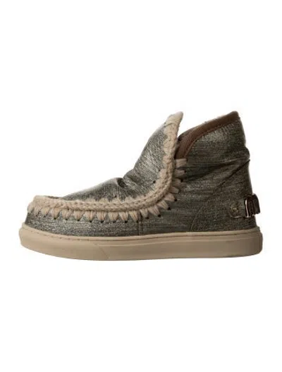 Pre-owned Mou Shearling Crochet Trim Snow Boots In Green