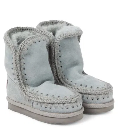 Mou Kids' Shearling-lined Suede Ankle Boots In Blue