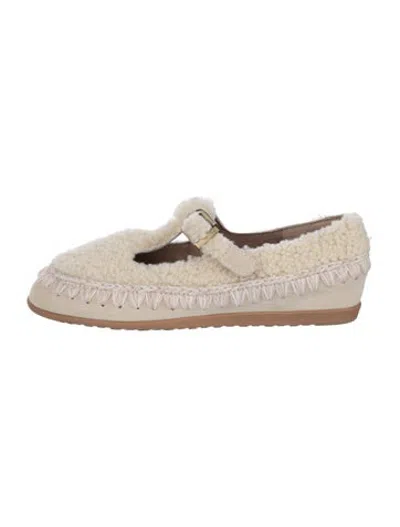 Pre-owned Mou Shearling Mary Jane Flats In Neutrals