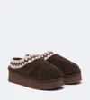 Mou Shearling Platform Mules In Brown