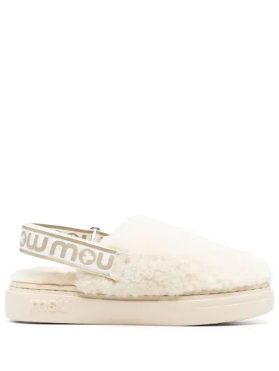 Mou Shearling Slingback-strap Slippers In Neutrals
