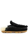 Mou Shearling-trim Mules In Black
