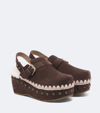 Mou Shearling-lined Suede Clogs In Brown
