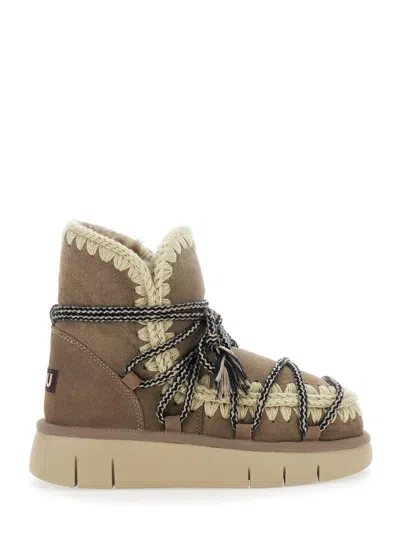 Mou Sheepskin Fur-lined Lace-up Ankle Boot In Gray