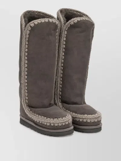 Mou Sheepskin Leather Slippers In Gray
