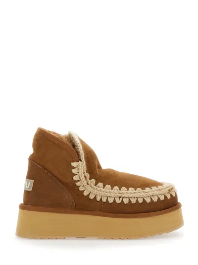 Mou Sheepskin Platform Ankle Boot In White