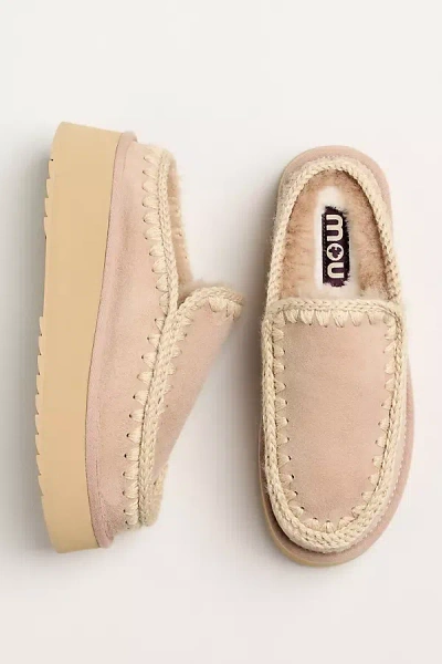 Mou Sheepskin Platform Clogs In Neutral