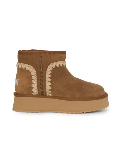 Mou Sheepskin Suede With Hand-crochet Wool Boot In Cognac