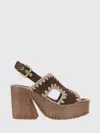 Mou Brown Raffia Ankle Strap Sandals In Brown