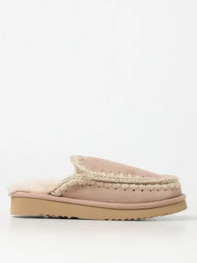 Mou Eskimo Stitching Slipper-mule In Camel Suede In Pinkish Beige