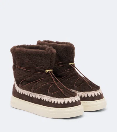 Mou Sneaker Bold Shearling Ankle Boots In Brown