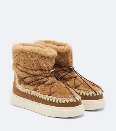 Mou Sneaker Bold Shearling Ankle Boots In Brown