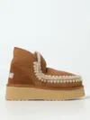 Mou Mini Eskimo Beige Ankle Boots With Logo Patch On The Rear In Leather And Suede Woman In Braun